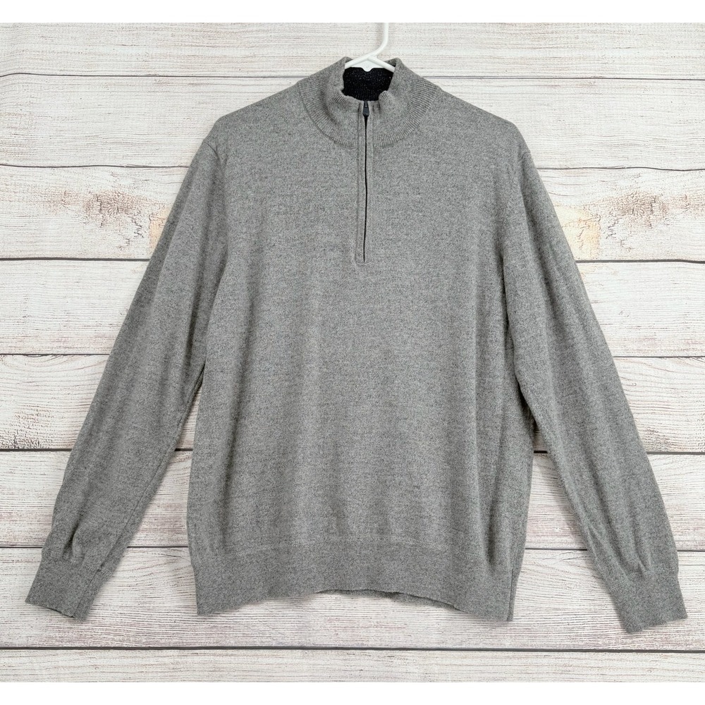 Faherty Quarter-Zip Sweater Mens Large Gray Cotton Cashmere Mock Neck